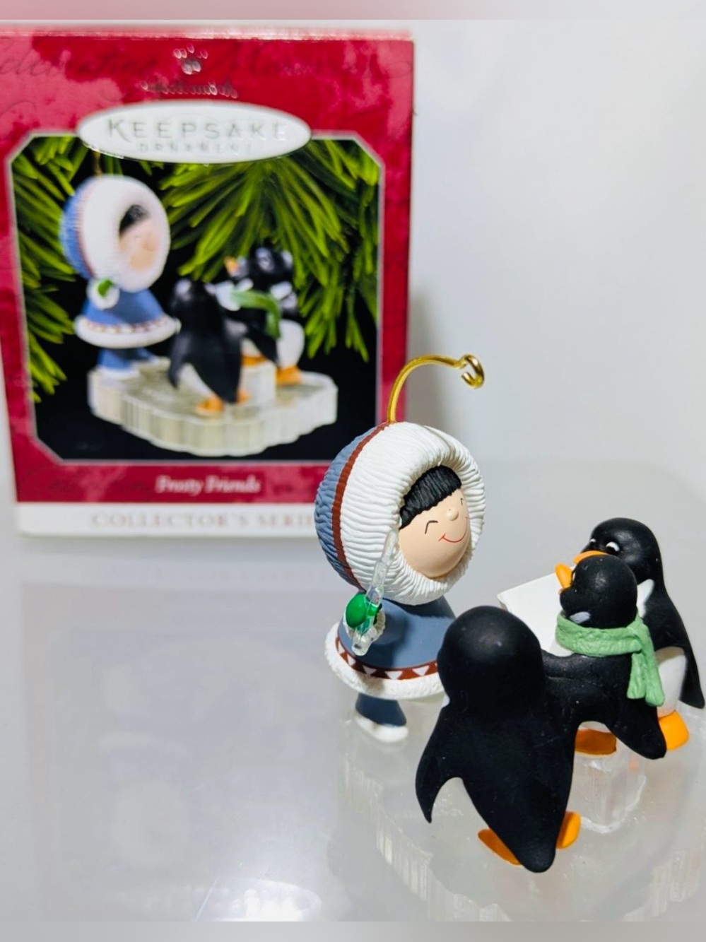 1998 Hallmark Keepsake Frosty Friends Ornament - Blue Eskimo with Penguins
